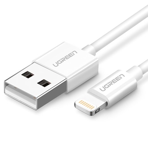 USB кабель UGREEN, USB тип A, Lightning, 100 см, 2,4 А, білий, #6957303827282