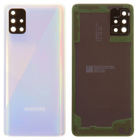 Задня панель корпуса для Samsung A515F DS Galaxy A51, біла, із склом камери