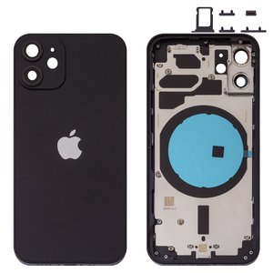 Корпус для iPhone 12 mini, чорний, з тримачем SIM карти, з боковими кнопками