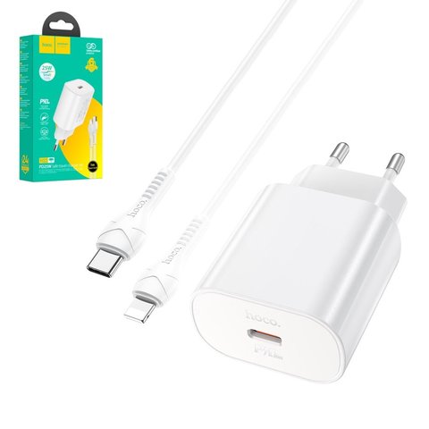 Сетевое зарядное устройство Hoco N22, 25 Вт, Power Delivery PD , белый, c кабелем USB тип C к Lightning для Apple, 1 порт, #6931474760074