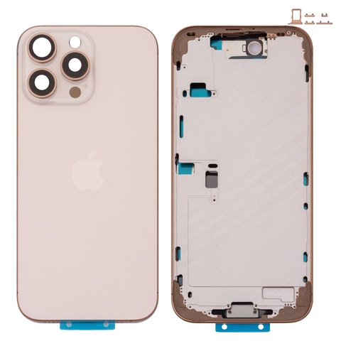 Корпус для iPhone 16 Pro Max, золотистий, з тримачем SIM карти, з боковими кнопками, Original PRC , EU Version, desert titanium