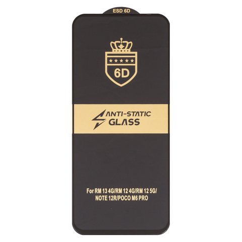 Защитное стекло ESD 6D для Xiaomi Poco M6 4G, Poco M6 Pro 5G, Redmi 12, Redmi 12 5G, Redmi 13, Redmi 13 5G , Redmi 13x, Redmi Note 13R, совместимо с чехлом, Full Glue, Anti Static, без упаковки , черный