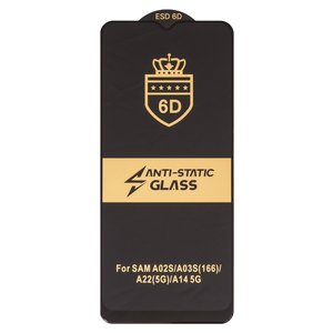 Защитное стекло ESD 6D для Samsung A025F DS Galaxy A02s, A146 Galaxy A14 5G, A226 Galaxy A22 5G, совместимо с чехлом, Full Glue, Anti Static, без упаковки , черный