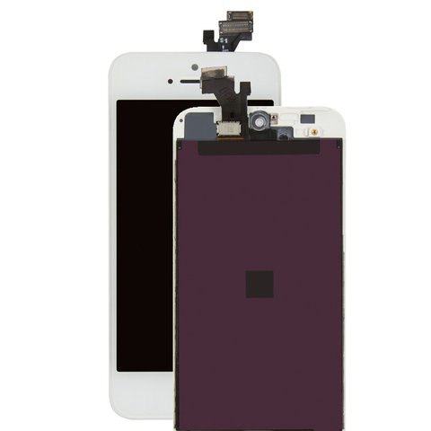 Дисплей для Apple iPhone 5, белый, с рамкой, переклеено стекло
