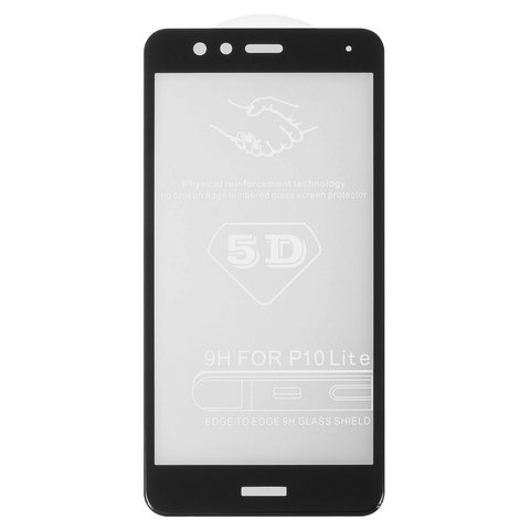 Tempered Glass Screen Protector All Spares compatible with Huawei P10 Lite, 5D Full Glue, black, the layer of glue is applied to the entire surface of the glass 