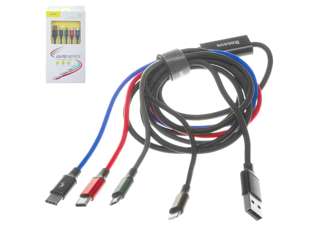 USB Cable Baseus Rapid Series, (USB type-A, USB type C, micro USB type-B,  Lightning, 120 cm,  A, black) #CA1T4-B01 - All Spares