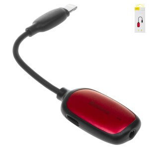 Adapter Baseus L51, Lightning to Dual Lightning + 3.5 3 in1, doesn't support microphone , TRS 3.5 mm, Lightning, red, black, 2 A  #CALL51 91