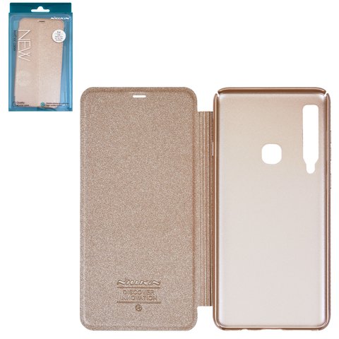 Case Nillkin Sparkle laser case compatible with Samsung A920F DS Galaxy A9 2018 , golden, flip, PU leather, plastic  #6902048169432