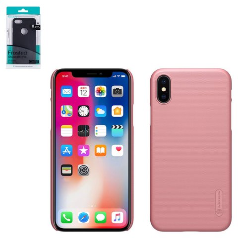 Funda Nillkin Super Frosted Shield puede usarse con iPhone X, iPhone XS, rosado, sin orificio para logotipo, mate, plástico, #6902048146297