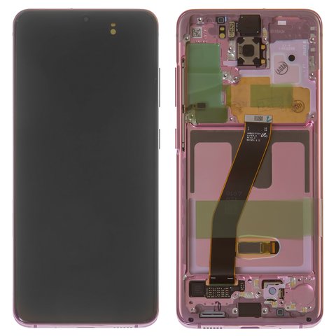 LCD compatible with Samsung G980 Galaxy S20, G981 Galaxy S20 5G, pink, with frame, Original PRC , cloud pink 