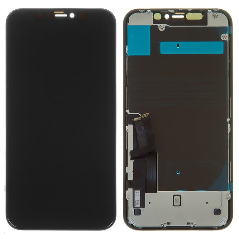 Дисплей для iPhone 11, черный, с рамкой, переклеено стекло, с защитным экраном дисплея