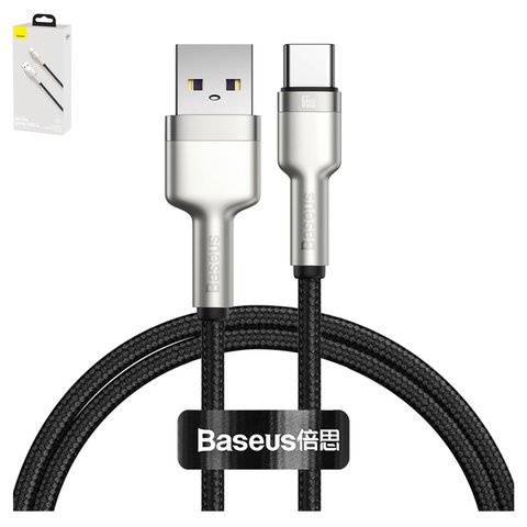 USB Cable Baseus Cafule Series Metal, USB type A, USB type C, 100 cm, 66 W, 6 A, black  #CAKF000101