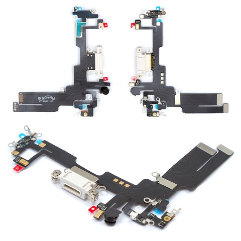 Flat Cable compatible with iPhone 14, charge connector, white, with microphone, with components, HC 