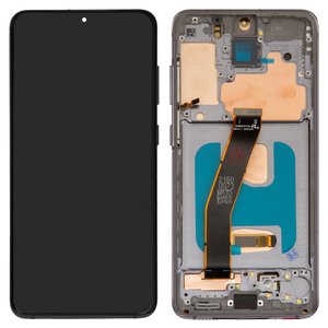 Pantalla LCD puede usarse con Samsung G980 Galaxy S20, G981 Galaxy S20 5G, gris, con marco, High Copy, OLED , cosmic grey