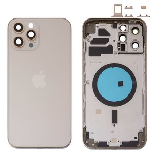 Housing compatible with iPhone 12 Pro Max, golden, with SIM card holders, with side button, gold 