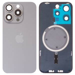 Housing Back Cover compatible with iPhone 15 Pro, gray, with camera lens, Original PRC , natural titanium 