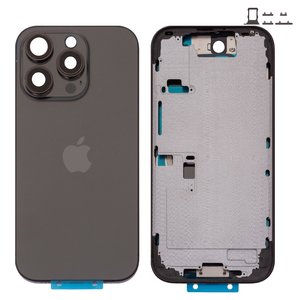 Housing compatible with iPhone 16 Pro, black, with SIM card holders, with side buttons, Original PRC , EU Version, black titanium 