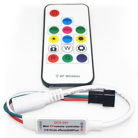 LED Controller with RF Remote Control SP103E RGB, WS2801, WS2811, WS2812, WS2813 5 V 