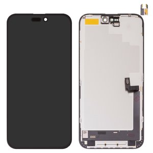 LCD compatible with iPhone 16 Plus, black, with frame, HC, without IC, AMOLED , DD OLED soft 