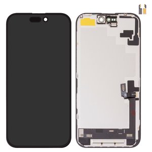 Pantalla LCD puede usarse con iPhone 16, negro, con marco, HC, sin microchip, AMOLED , DD OLED soft