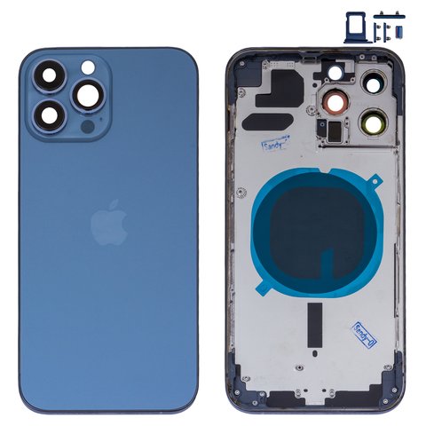 Корпус для iPhone 13 Pro Max, синій, з тримачем SIM карти, з боковими кнопками, sierra blue