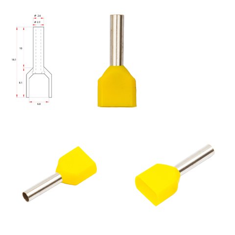 Наконечник TE1510, для 2х проводов, трубчастый, изолированный, желтый, 10 шт., 1,5 мм², 10 мм