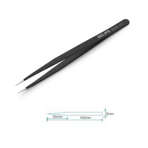 Пінцет монтажний RELIFE ESD 11, прямий, антистатичний, 140 мм, чорний