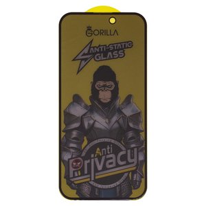 Защитное стекло для Apple iPhone 15 Pro, совместимо с чехлом, Full Glue, Anti Static, Anti Peeping, без упаковки , черный, gorilla