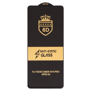 Защитное стекло ESD 6D для Tecno Camon 19, совместимо с чехлом, Full Glue, Anti Static, без упаковки , черный